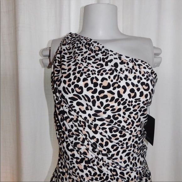 Norma Kamali Baby Leopard Print Ruched One Shoulder Cocktail Evening Dress Small - Picture 8 of 8